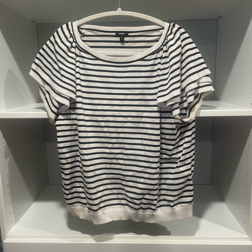 Express Black and White Striped Short Sleeve Top
